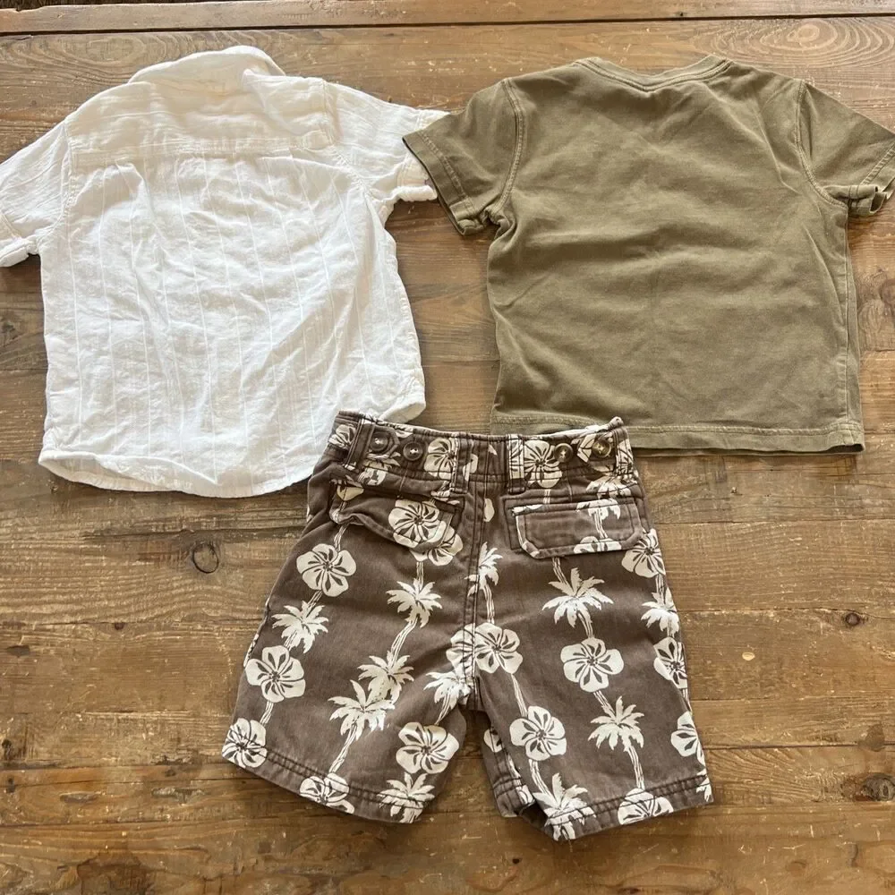 Baby GAP Toddler Boys Beach Outfit Button Down, Shorts, & T-shirt 12-18 Months